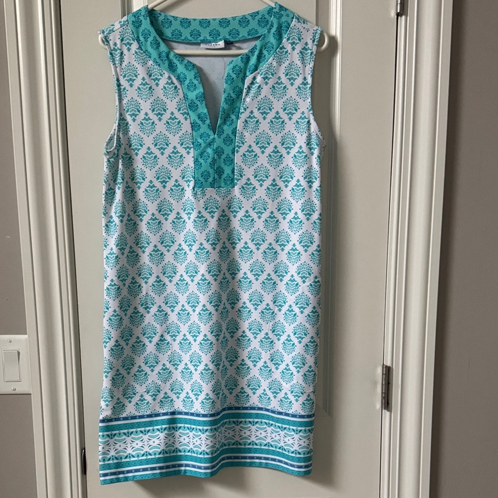 Cabana Life Teal and White Patterned Dress